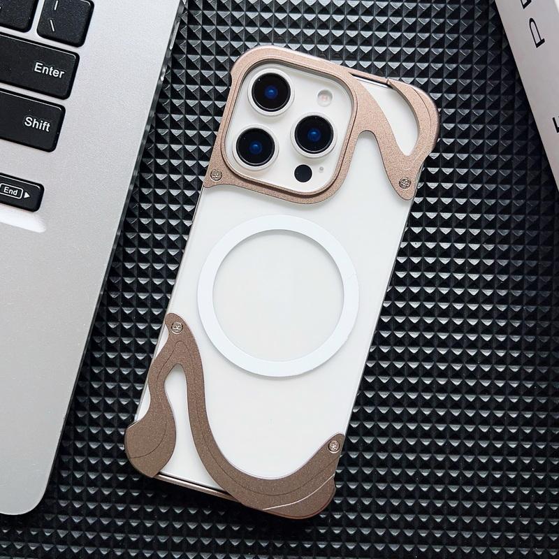 Lega di Alluminio Senza Bordo per Magsafe Custodia Trasparente per Telefono Per iPhone 16 Pro 15 Pro Max Magnetica Antiurto PC Rigido Copertura Posteriore Trasparente