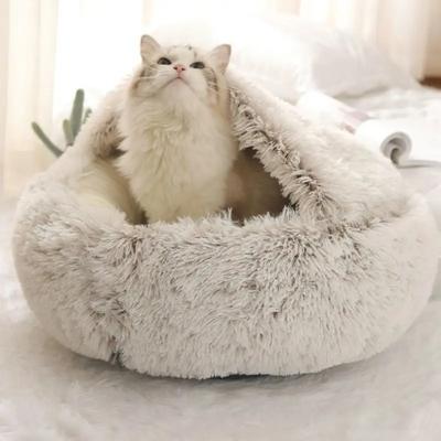 Winter 2 In 1 Katzenbett Rund Warmes Haustierbett Haus Langer Plüsch Hundebett Warmer Schlafsack Sofa Kissen Nest Für Kleine Hunde Katzen Kätzchen