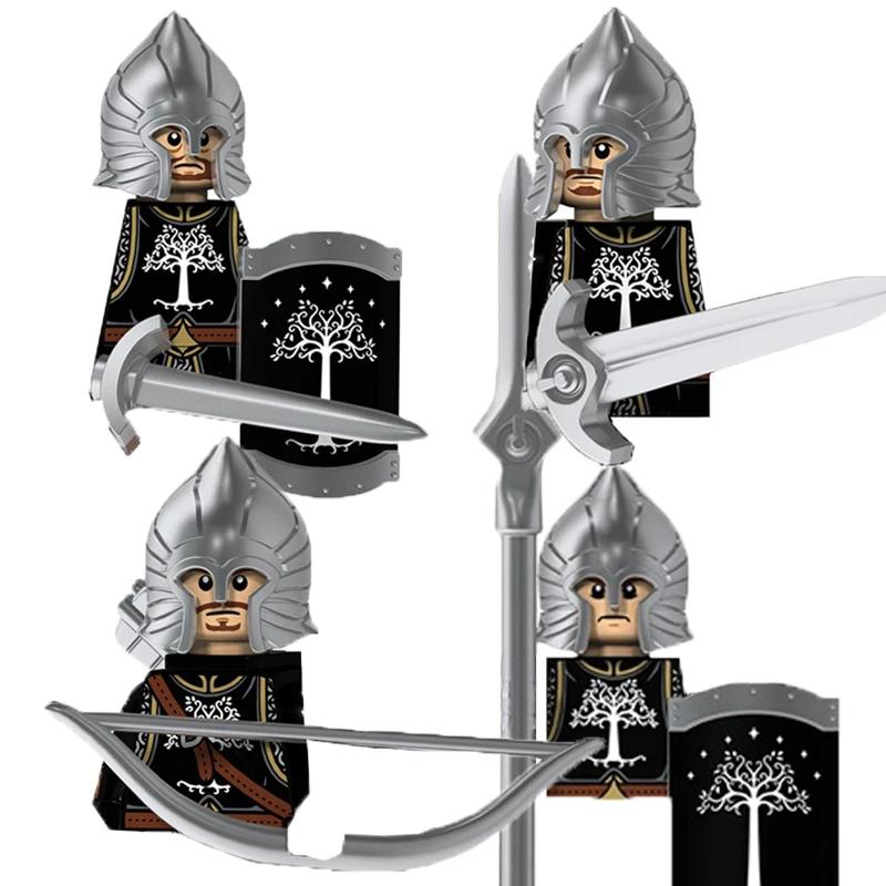 MOC Středověcí rytíři Orkové Stavební kostky Figurky Hračka Vojáci Stráž Zbraně Luky Šípy Štít Brnění Vlajky Pochodně T016