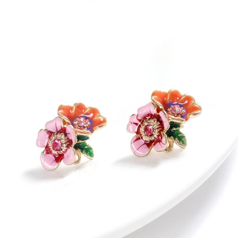 Pinkdudu Multicolor Daisy Flower Stud Earrings Alloy Enamel Retro Series Earrings for Women Jewelry Accessories PD352