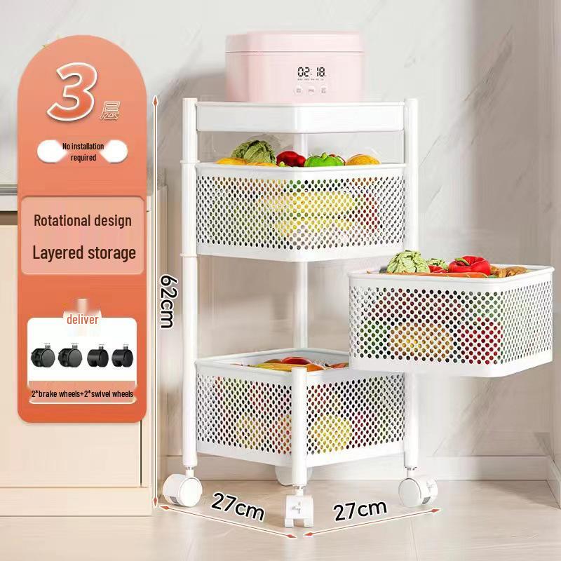 Köks roterande kolstål grönsaks- och fruktskålställ - Golvstående, Fyrkantigt, Flerlagers, Rörligt, Ingen montering krävs.