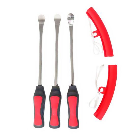 Car Tire Removal Tool Carbon Steel Spoons Set, Tools Include 3 Pieces Spoons, 2 Rim Industrial Grade Pry Protector, 1 Piece Wrench, 6 Valve
