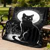 1pc Moonlit Cat Throw Blanket Polyester Fiber, Lightweight Flannel, Soft & Warm, All Season Use for Outdoor, Camping Digital Print