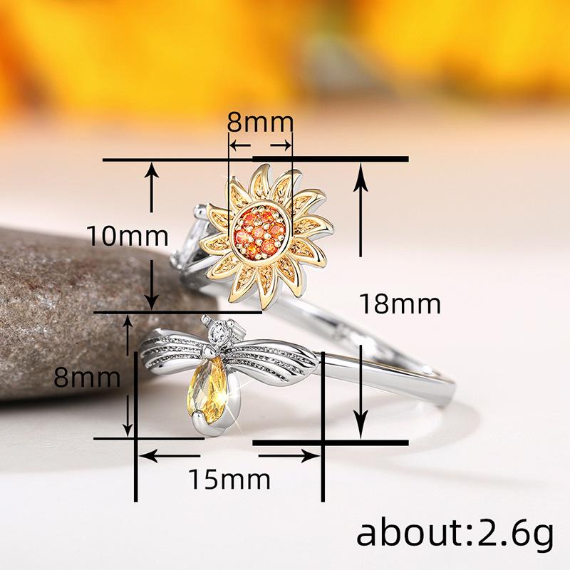 Ring, Adjustable Open Ring, Bee Honey Flower Ring