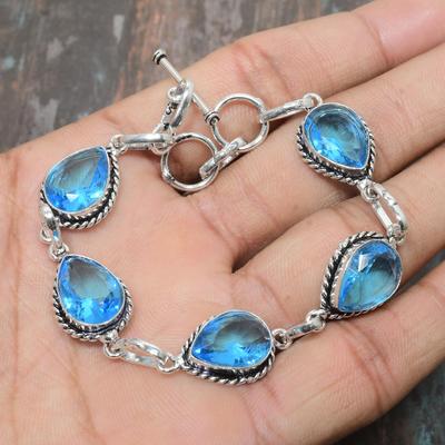 Swiss Blue Topaz Gemstone Χειροποίητο βραχιόλι κοσμήματος από ασήμι 925 για εκείνη