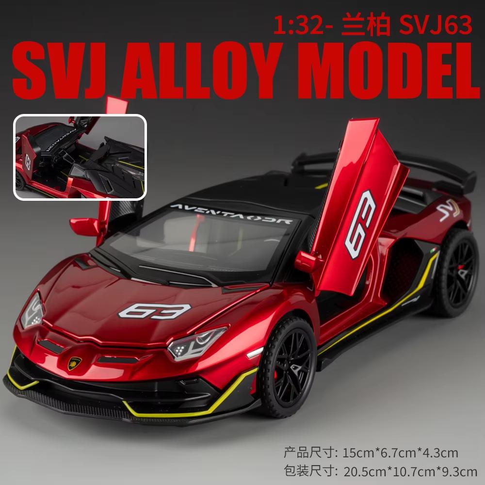 1:32 SVJ63 Roadster Sound and Light Pull Back Toy Model Ornament Diecast Alloy Car Model Collectible