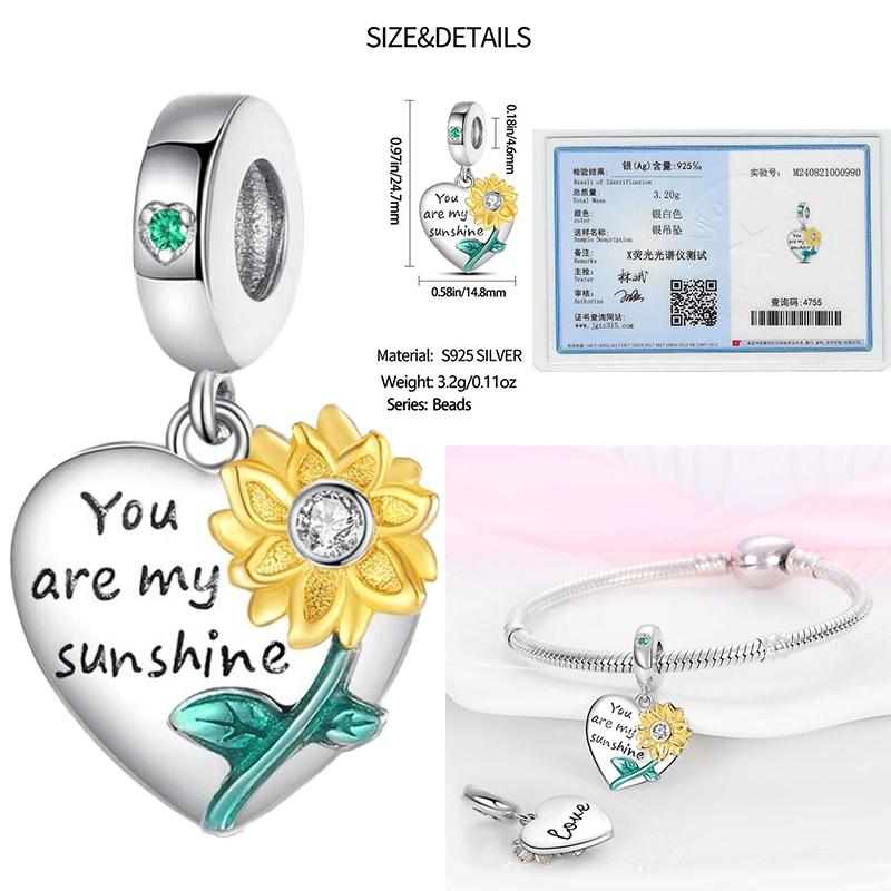 925 Sterling Silver Beads Yellow Moon Sunflower Butterfly Giraffe Beads Pendant Charms Fit 4mm Aperture Bracelet Jewelry Making