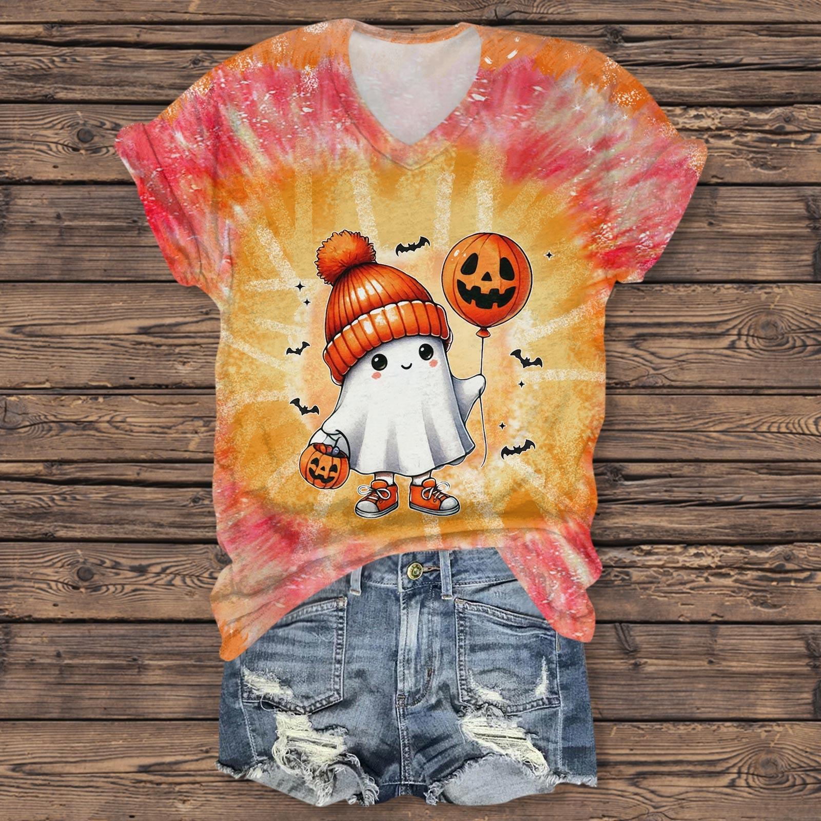 

Женская повседневная футболка с короткими рукавами и V-образным вырезом на тему Хэллоуина L белый