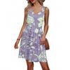 Women's Summer V-neck Casual Beach Vacation Style Retro Floral Print Sleeveless Patchwork Dress