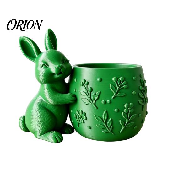 Maceta Verde Pequeña Conejo Abrazando Suculentas Impresa en 3D, Flor de Conejo Linda con Cuerpo Floral Compacto en Relieve, Decoración de Escritorio Mini para