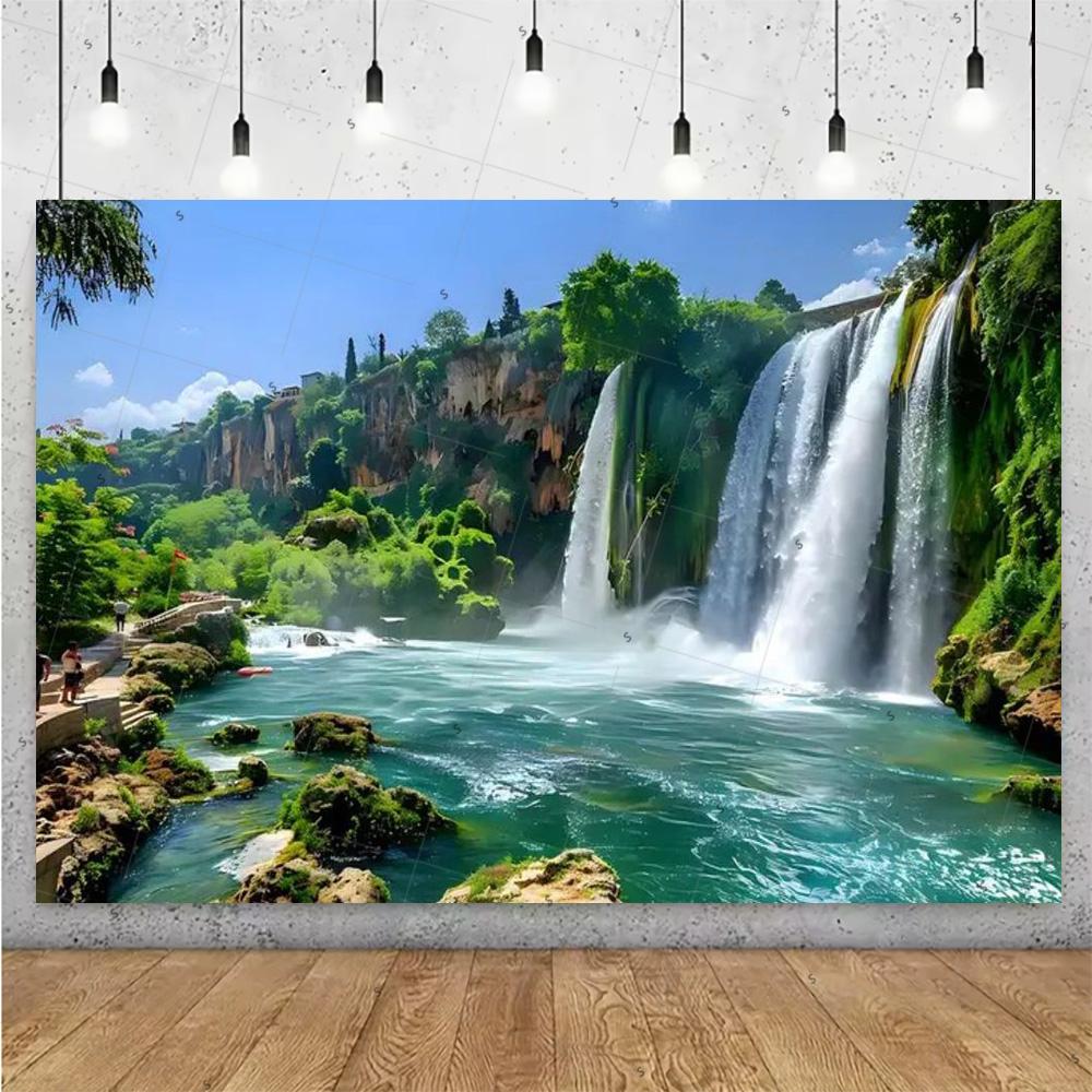 Forest Waterfall Wonderland Backdrop Supplies Rainforest Natural Scenery Background Banner Wall Party Decor Photography Props 120X90CM