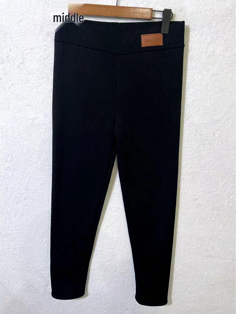 High-Waisted Warm Brown Leggings with Faux Leather Accent and Lamb Wool Lining