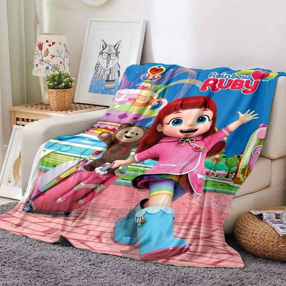 Rainbow Ruby Cute Cartoon Girl Character Print Flannel Blanket Soft Warm Throw Blanket for Sofa Bed Living Room