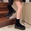 Comemore Thick Bottom Short Boots Women Autumn Winter Shoes Vintage Platform Slip On Suede Solid Ankle Boots for Women