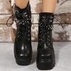 Punk Platform Boots Women 2025 New Motorcycle Boots Women Buckle Straps Women Ankle Boots Chunky Heel Lace Up Shoes