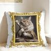 Cute Caroon Cat Portrait Photo Frame Art Pillowcases Retro Trendy Pillow Case For Sofa Home Decor Soft Pillow Cover