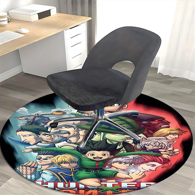 1pc Hunter x Hunter Anime Cartoon Design Round Carpet Office Chair Mat, NonSlip Rug for Home Decor, Living Room, Bedroom