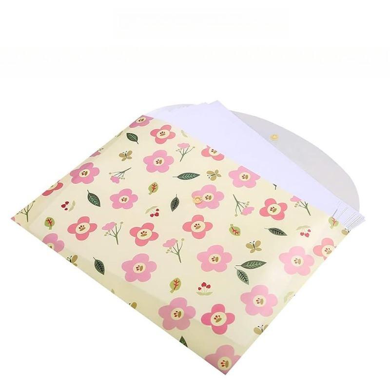 1pc A4 File Folder with Snap Closure, Floral Pattern Document Bag, School Office Supplies for Paper Organization Storage