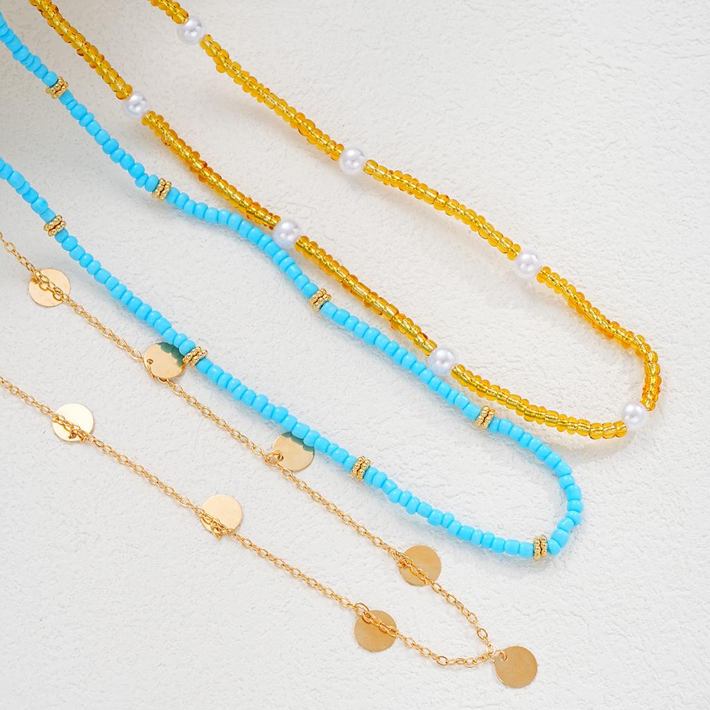 3Pcs Bohemian Multilayer Rice Beaded Tassel Waist Chain Vintage Imitation Pearl Blue Gold Color Body Chain Summer Bikini Jewelry