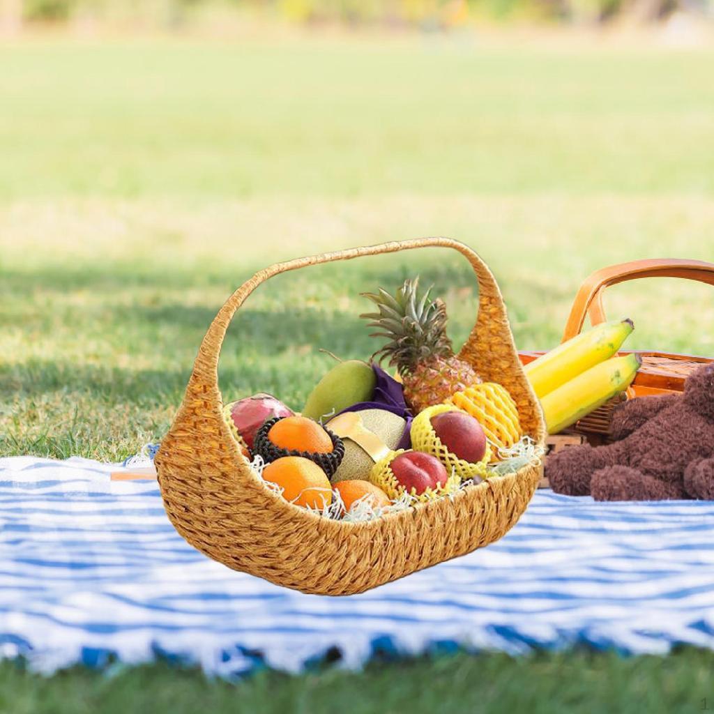 Handwoven Picnic Basket Imitation Rattan Storage with Handle Organizer for Party