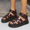 Fashion 2025 Large Summer New Thick Sole One Line Casual Roman Sandals Women's Cross Border Round Head Buckle Shoes