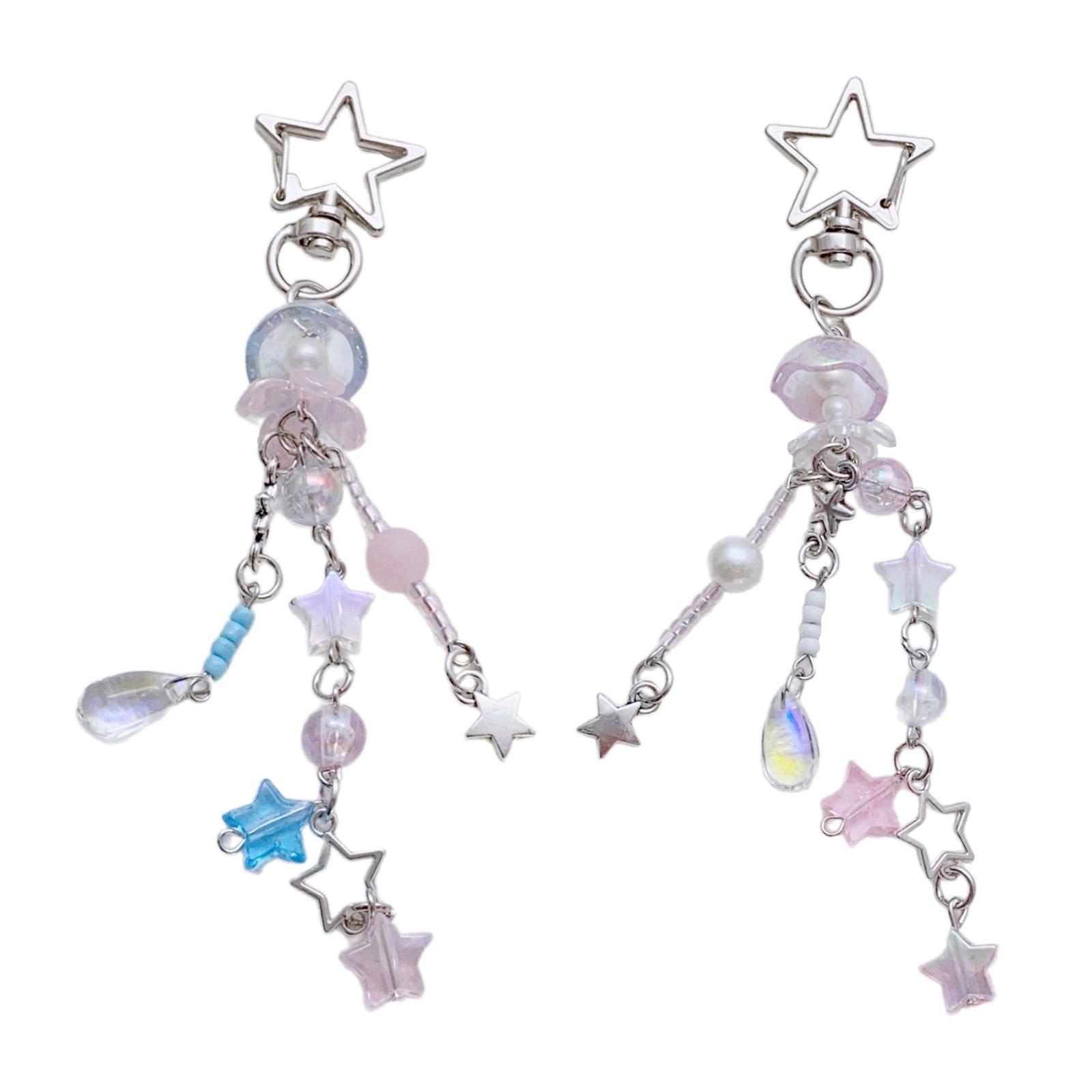 

Прекрасный девчачий акриловый шарм-подвеска для телефона в виде звезды с цветочным узором и бусинами, универсальное украшение для сумки и держатель для ключей C