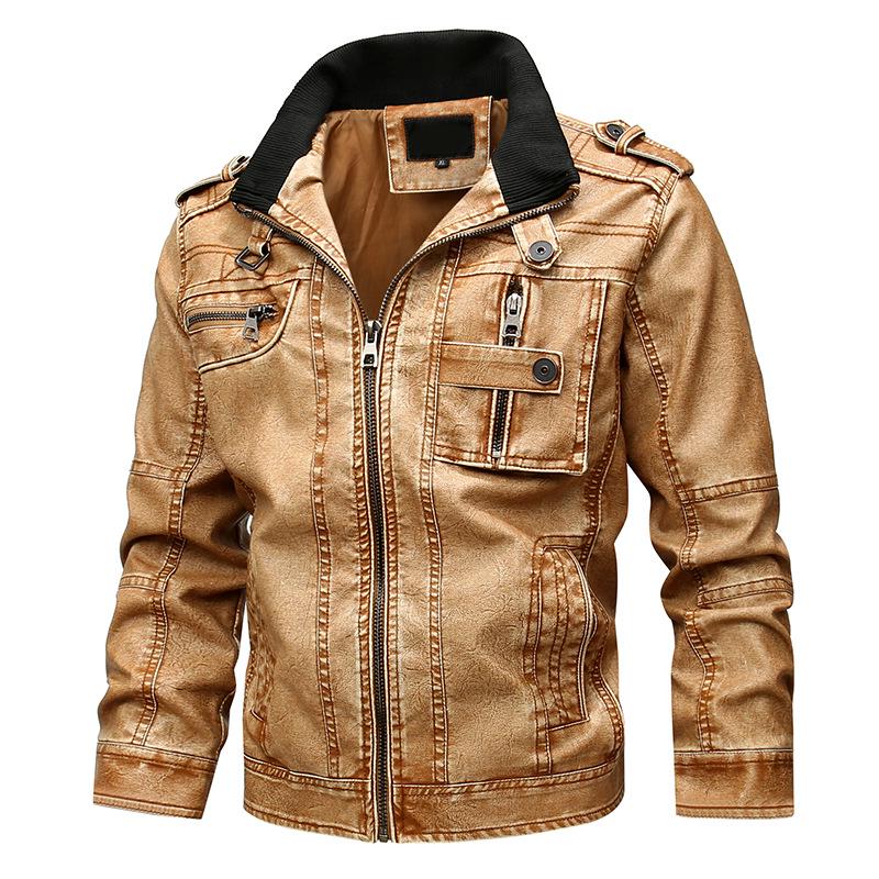 Black Youth Leather Jacket with Stand-up Collar & Side Seam Pockets
