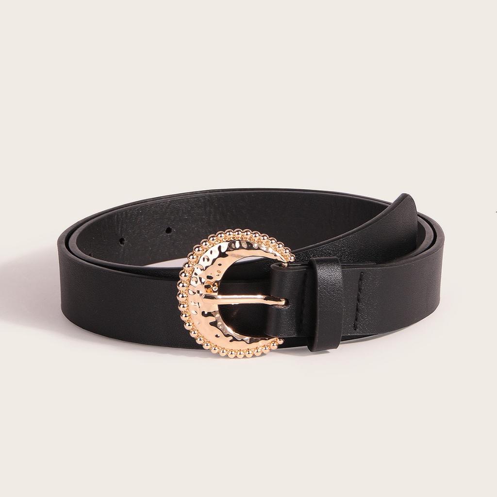Moon Pin Buckle Black Flat Belt Versatile Imitation Leather Women's Belt
