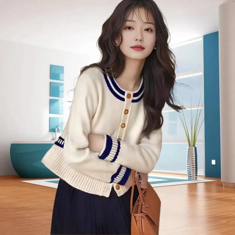 Temperament small word knitted cardigan jacket women's new waist autumn sweater outer top