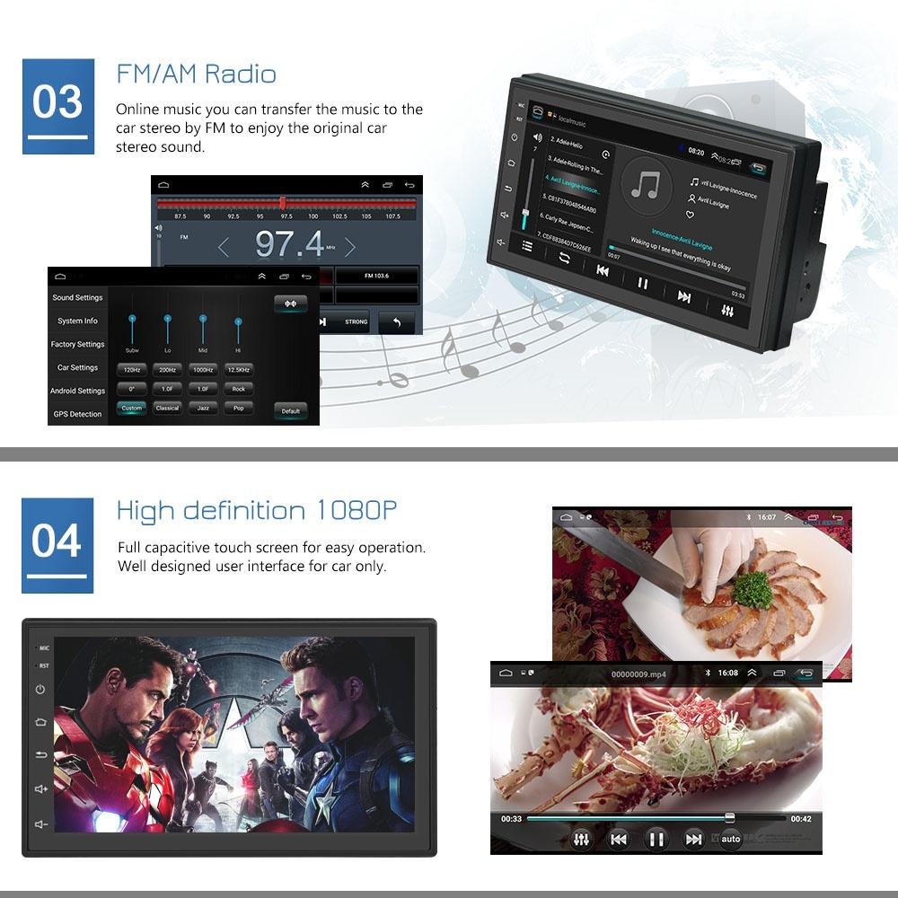 Android 8.1 GPS Car Stereo 2Din Radio 7'' Touch Screen Car MP5 Player with Bluetooth WIFI GPS FM