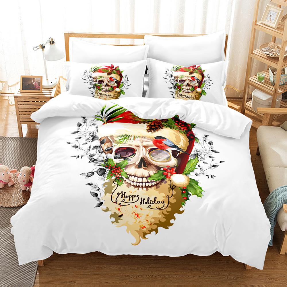 Schädel High Definition Digitaldruck Heimtextil Bettlaken-Set Bettlaken Bettbezug Horror-Thema Bettwäsche Studentenwohnheim Dreiteiliges Set