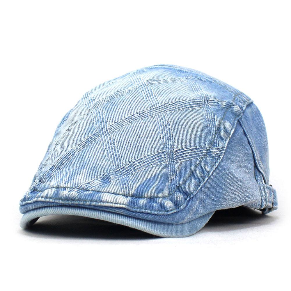 New beret rhombus plaid cap blue denim hat fashion men's and women's forward hat