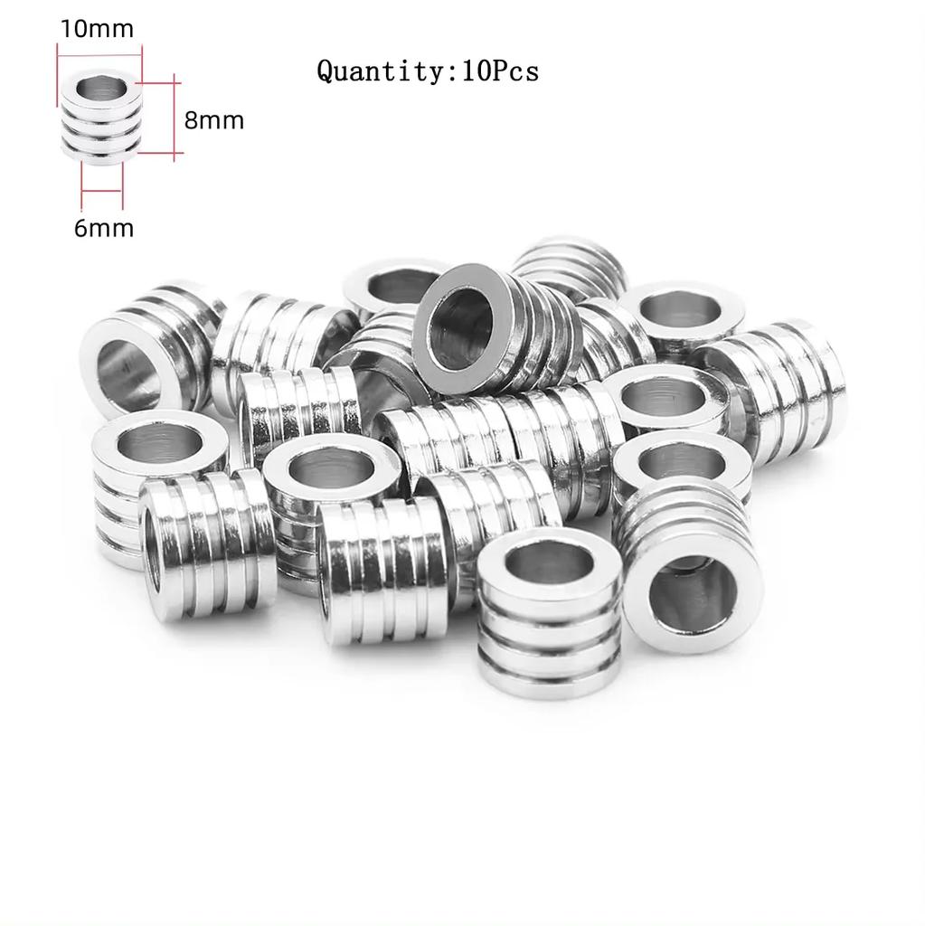 Stainless Steel Beads Square Round Big Hole Loose Spacer Bead For Jewelry Making Charm Bracelets Necklace Finding