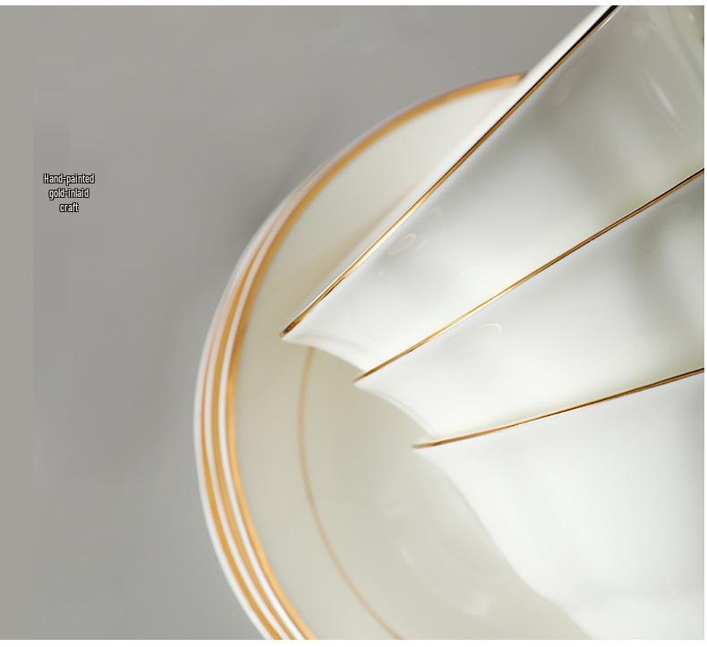 Nordic Style Bone China Coffee Set - Gold Trimmed Butterfly Design Cups (White).