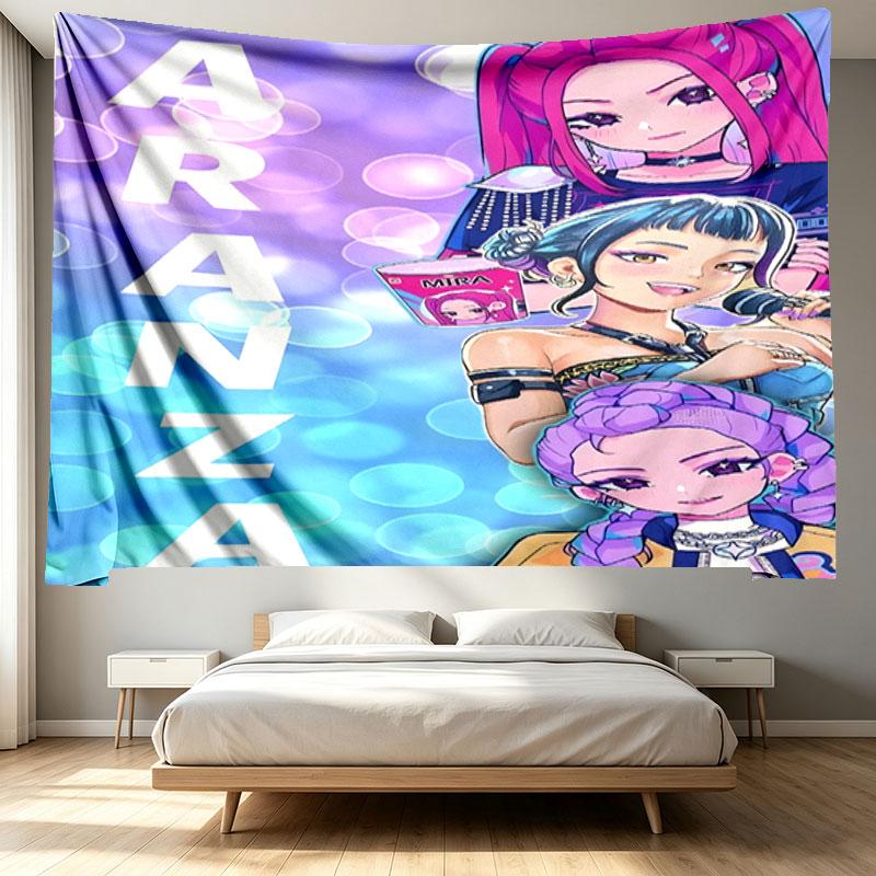 KPop Demon Hunters Print Tapestry - Portable Wall Decor Cloth, for Home, Dorm, Travel, Bedroom, Living Room - Ideal Birthday Housewarming Gift