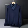 New Fall and Winter Fake Two-piece Knitted Versatile Striped Shirt Collar Coat Men's Sweater Base Shirt Underwear Top