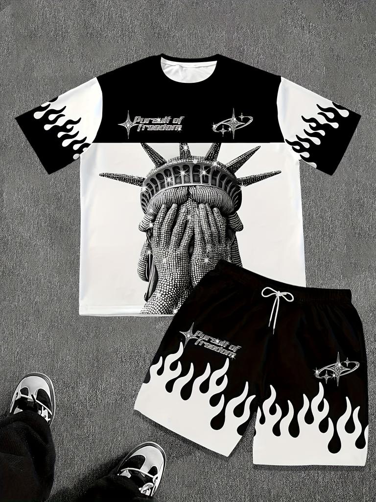 2026 Summer Thin casual Men set Manga Graffiti Tees T-shirt+shorts 2-piece Comfortable and breathable men Top Print Tshirts sets