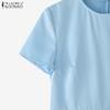 ZANZEA Womens Summer Casual Round Neck Short Sleeve Dress