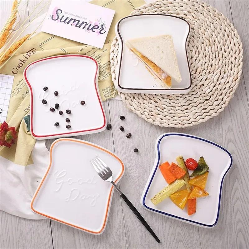 Creative Bread Shaped Ceramic Breakfast Plate Toast Dishes Salad Fruit Snack Tray Household Tableware Dinner