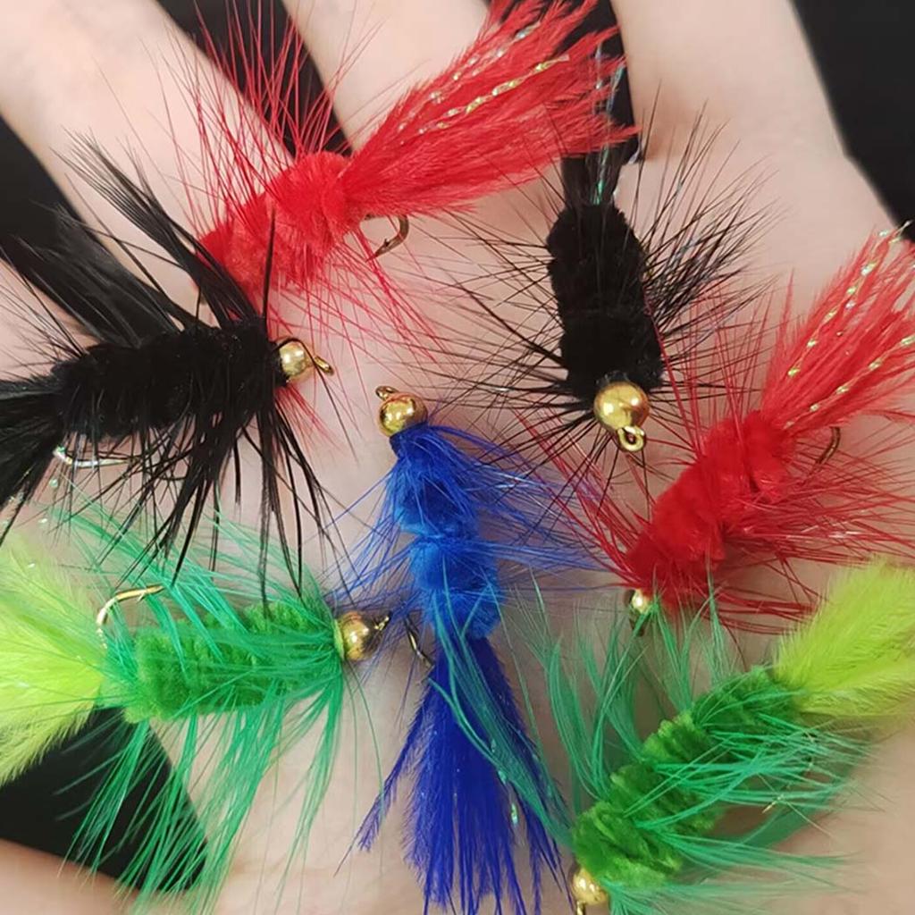 5 Stück Messingkopf Wooly Bugger Streamer Angel Fliegenköder Rot Schwarz Salzwasser Fliegenbindehaken Forellenfliegen Köder
