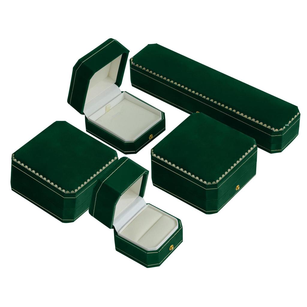 Octagonal Velvet Jewelry Gift Box with Gold Foil Lace for Rings, Pendants, Bangles, and Bracelets