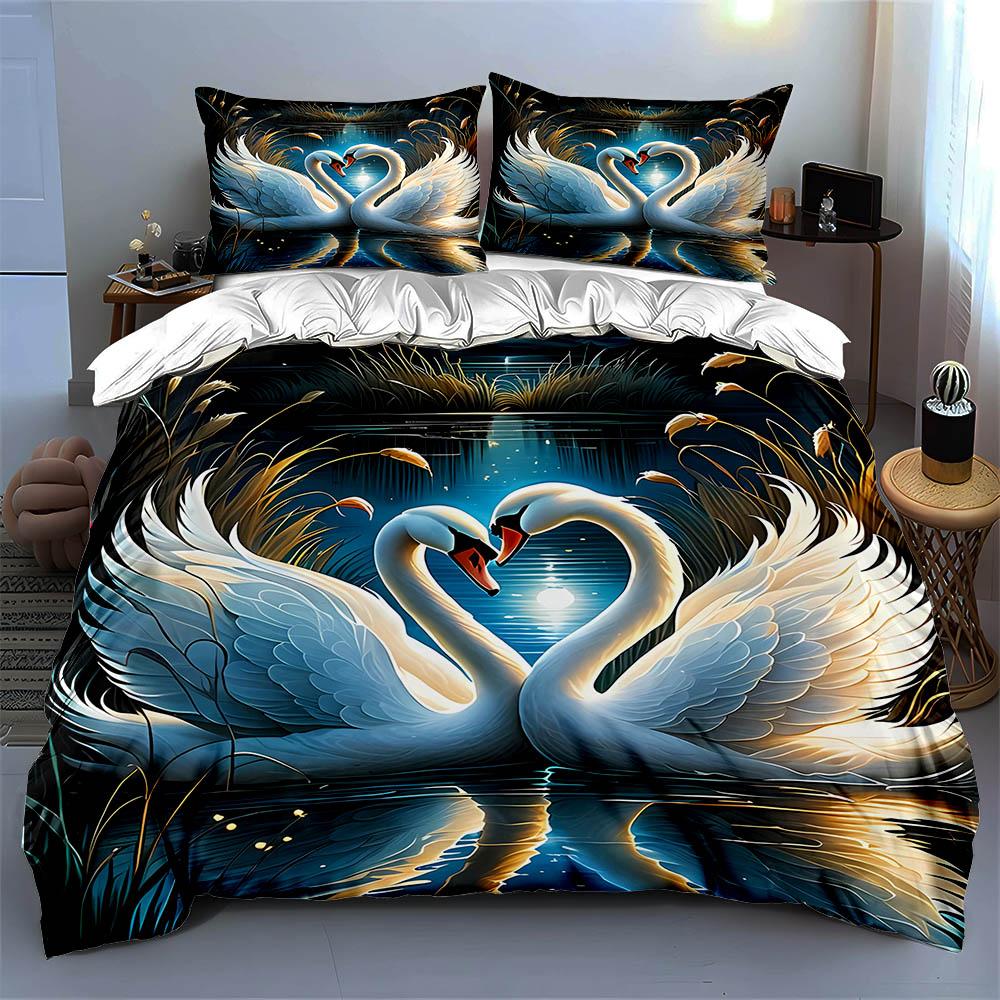 "Swan Heart Reflection" Bedding Duvet Cover Sets Duvet Covers Pillowcases Gifts (1 * Duvet Cover 2 * Pillowcases, Without Duvet Insert)