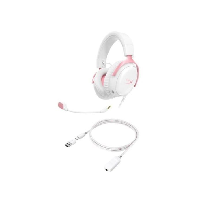 Casque Gaming - HYPERX - Cloud III - USB - Confort Optimal - Son de Haute Qualité - Couleur Blanc/Rosa