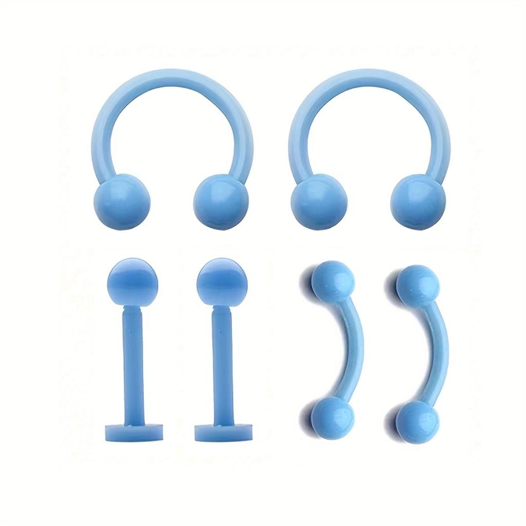 6Pcs UV Rook Multicolor Nose Rings Hoop Earrings Eyebrow Ring Lip Labret Studs Acrylic Flexible Cartilage Ear Piercing Jewelry