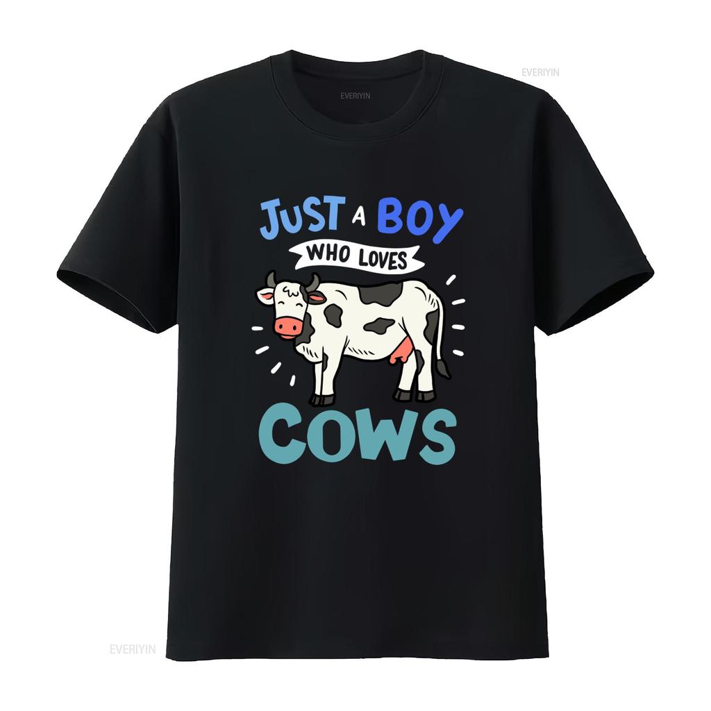 Cow Just A Boy Who Loves Cows T Shirt For Lovers Print Vintage Washed Versatile Slightly Casual Breathable Stretched