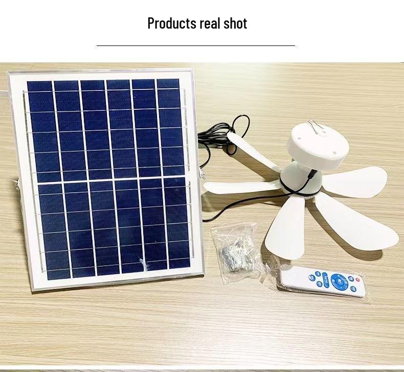 Outdoor Solar-Powered Ceiling Fan with Remote Control and LED Light