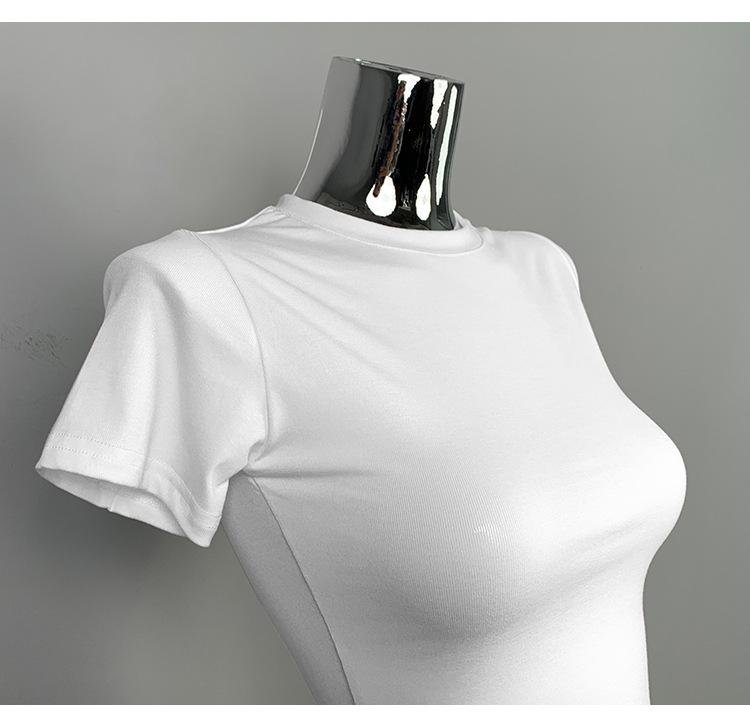 South Korea's Dongdaemun Summer Slimming Crop Top - Sexy Short Sleeve Round Neck Tee for Women