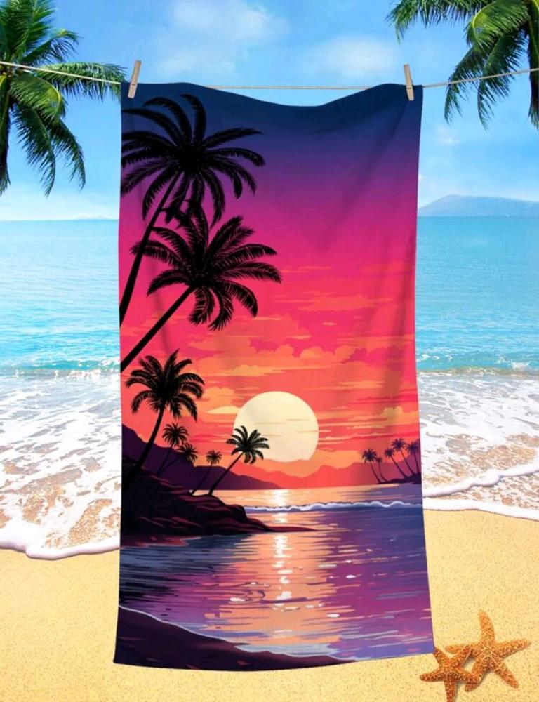 Tropical Sunset Palm Tree Print Beach Towel Quick Dry Microfiber Towel Soft Absorbent Towel for Summer Beach Pool and Travel Use