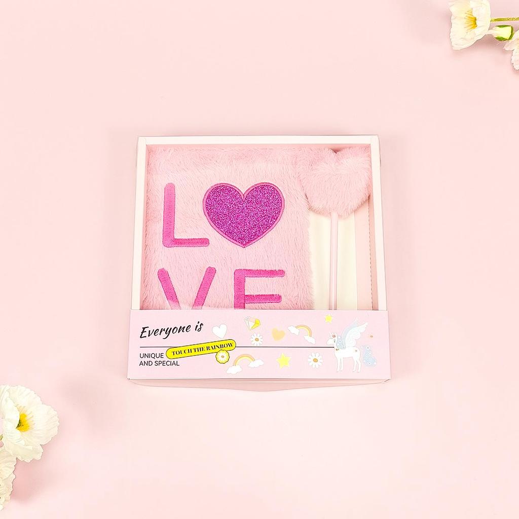 Glitter Heart LOVE Notebook: Fluffy, Fresh Girly Diary with Little Rabbit Fur - Perfect for Qixi Festival Lovers