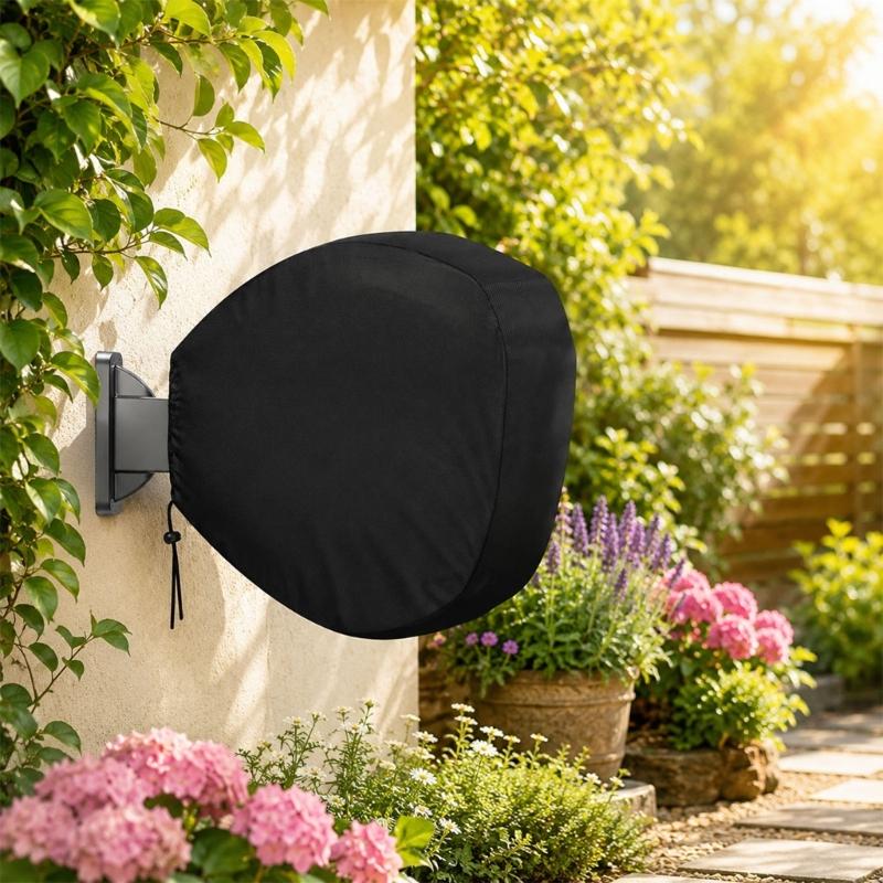 Patio Wall Hose Cover for Garden Storage, 210D Textile Shell Black Cover with Cord Edge and Inner Coating for Wall Mounted Hose Housing Use